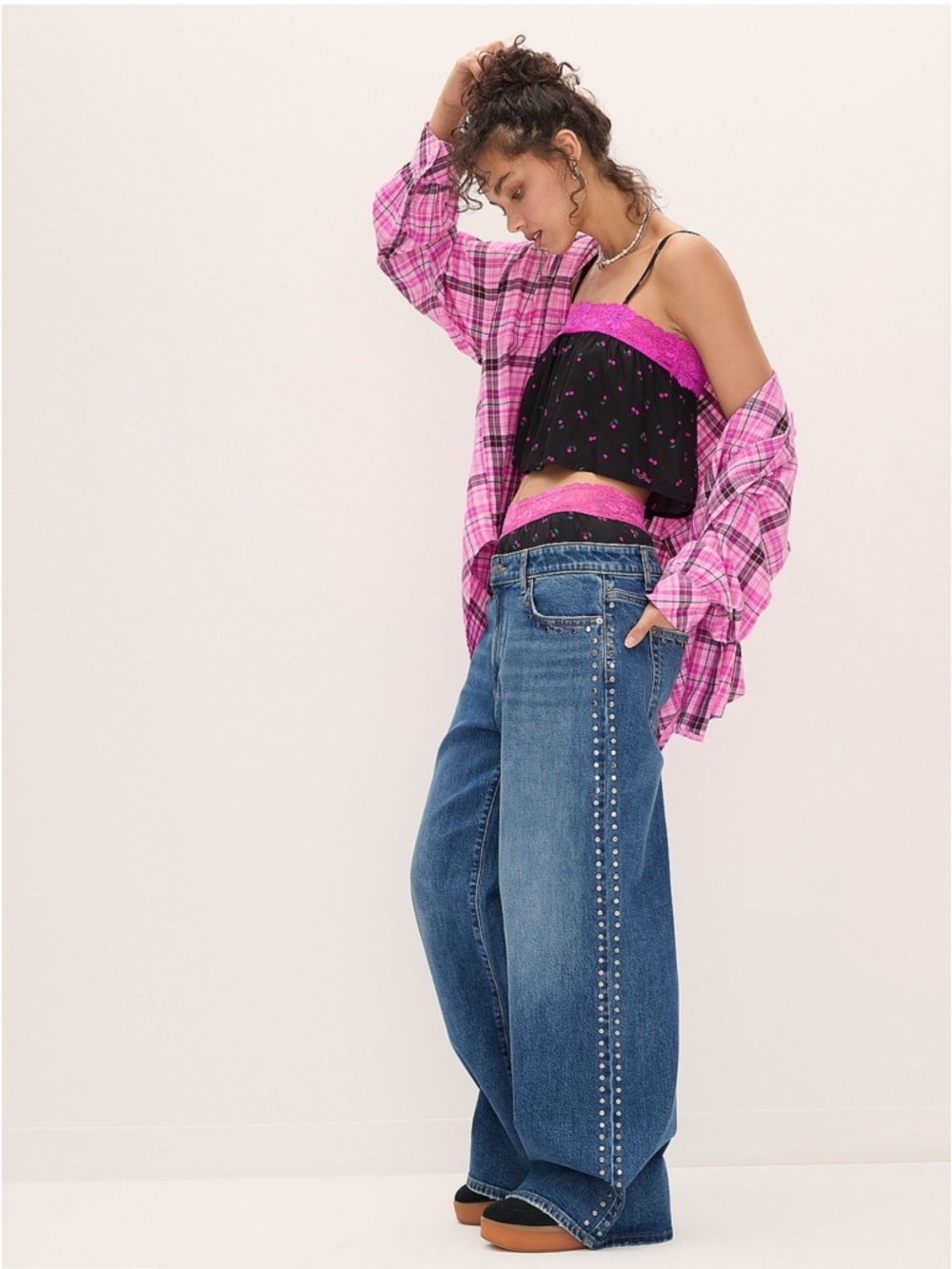 Denim by Pink mid-rise baggy wide leg jean